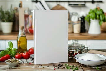Blank Cookbook Cover Mockup on Kitchen Counter