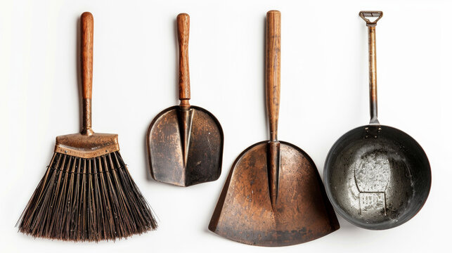 Dustpans: Pans for collecting dust and debris when sweeping isolated on white background