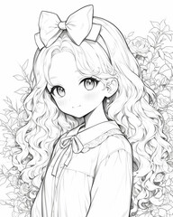 Fototapeta premium Coloring page for kids, girl character, close-up.