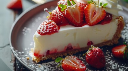 mouthwatering strawberry cheesecake with fresh berries and whipped cream closeup food photography