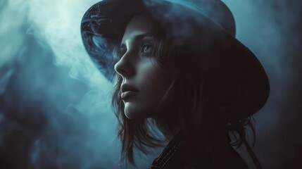 mysterious woman in dark aesthetic backdrop moody atmosphere