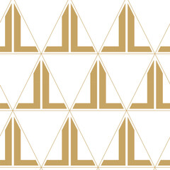 Abstract geometric pattern with triangle, lines and stripes on white background. A seamless vector background. Graphic modern pattern. White and gold pattern.