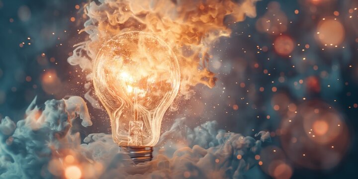 exploding light bulb Creative brainstorming sessions in business, with lightbulb moments and innovative ideas taking form in the style of stock photo image created by ai