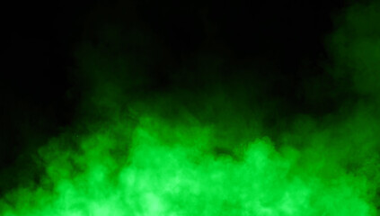 Abstract green misty fog on isolated black background. Smoke stage studio. Texture overlays. The concept of aromatherapy.