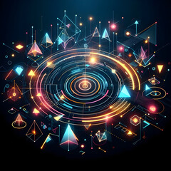 Obraz premium Dynamic pattern with neon geometric shapes. AI Generated