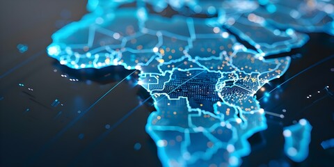 Digital Map of Africa Exploring Global Network Connectivity and Cyber Technology. Concept Africa, Global Network Connectivity, Cyber Technology, Digital Map
