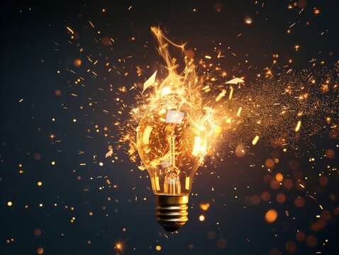 exploding light bulb Creative brainstorming sessions in business, with lightbulb moments and innovative ideas taking form in the style of stock photo image created by ai