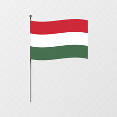 Hungary flag on flagpole. Vector illustration.