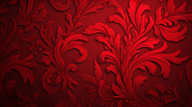 Fototapeta An elegant red swirling baroque pattern with a sense of movement and luxury, ideal for textured backgrounds