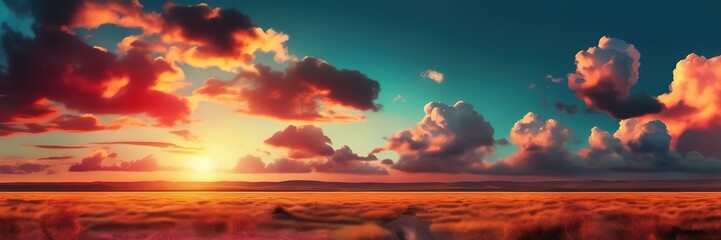 Obraz premium Dark Sunset view with clouds background, wide background 