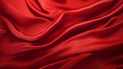 Smooth waves and folds of luxurious red satin fabric, perfect for backgrounds or textile concepts