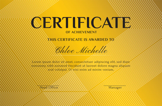 Elegant black and gold blue diploma certificate template with luxury badge and modern line pattern. For award, business, and education needs. Use for print, certificate, diploma, graduation