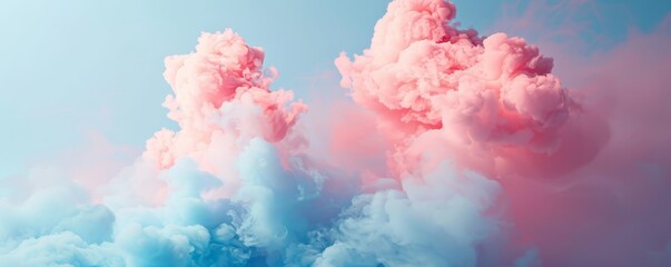 Fototapeta premium Gradient cotton candy cloudscape with pink and baby blue hues, perfect for backgrounds and wallpapers.
