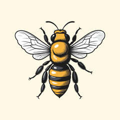 Bee Vintage  Illustration with Spread Wings