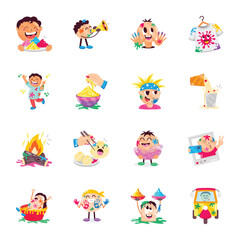 Fototapeta premium Modern Flat Stickers of Holi Celebration
