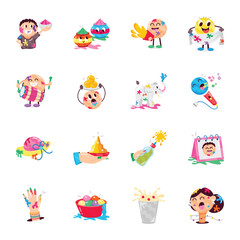 Fototapeta premium Basic RSet of 16 Flat Style Happy Holi StickersGB
