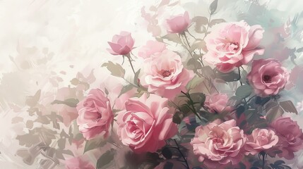 Fototapeta premium Dreamy softfocus depiction of delicate pink roses bouquet