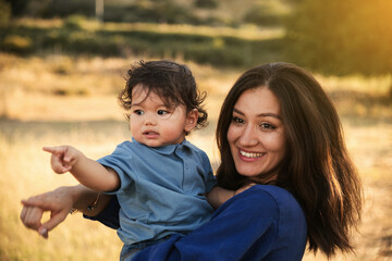 Mother and Son Enjoying a Sunny Day in Nature