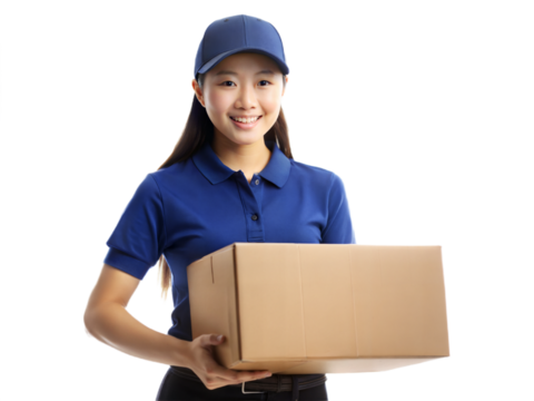 A delivery service woman on white background  
