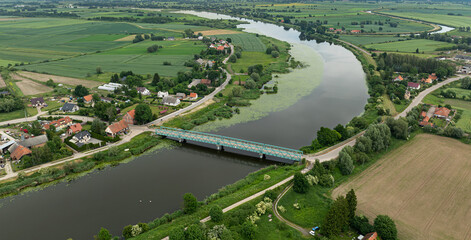 Bridge over the Nogat River in Kępki, view towards the east, Żuławy, northern Poland