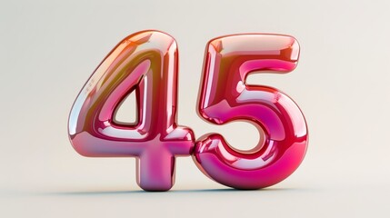 3D glossy number 45 imitation, realistic, on white background