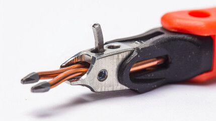 Obraz premium RF Connector Crimp Tool: Crimps connectors onto coaxial cables for proper termination isolated on white background