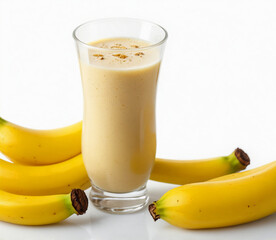 Ripe banana smoothies, isolated on white background