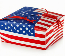 Obraz premium American Flag gift box, isolated on white background