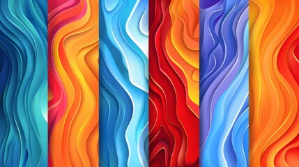Five colorful abstract backgrounds with wave paper cut style designs
