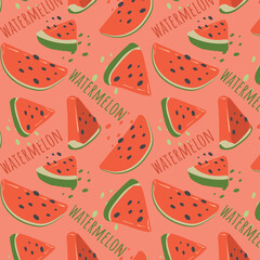 Abstract watermelon pattern in flat style. Fresh, delicious seamless pattern. Vector background. Summer freshness for health. For background, juice, ice cream or packaging.