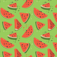 Abstract watermelon pattern in flat style. Fresh, delicious seamless pattern. Vector background. Summer freshness for health. For background, juice, ice cream or packaging.