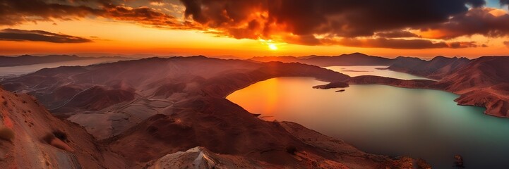 Naklejka premium Dark Sunset view with clouds background, wide background 