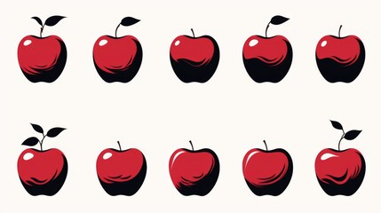 A collection of stylized apple icons in monochrome, perfect for logo design or minimalist art concepts