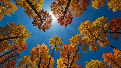 Fototapeta premium The kaleidoscope of colors in the autumn forest under a crisp blue sky ai_generated