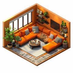 super realistic isometric living room generated by AI