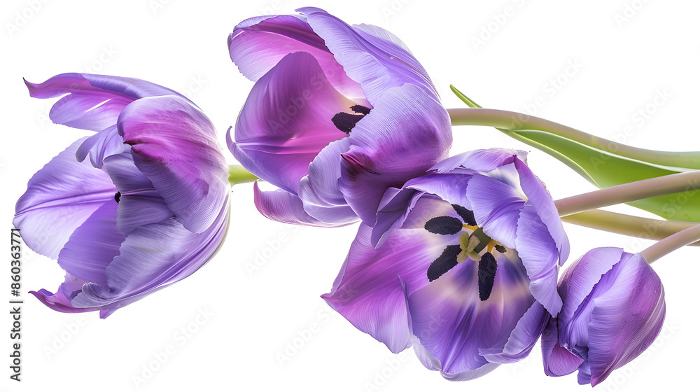 Poster bluepurple tulips flowers on a white isolated background with clipping path for design closeup natur