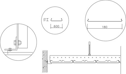 Vector silhouette illustration sketch of a detailed design of a house roof suspended ceiling construction
