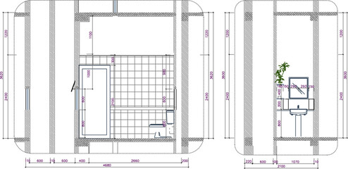 Sketch silhouette illustration vector detailed drawing of modern bathroom interior architectural engineering design 