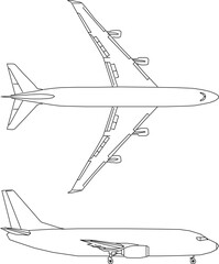 Vector silhouette illustration sketch detailed image of airplane silhouette