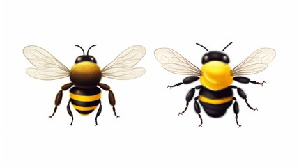 Fototapeta premium Highly detailed digital illustrations of two bees with focus on texture and realism