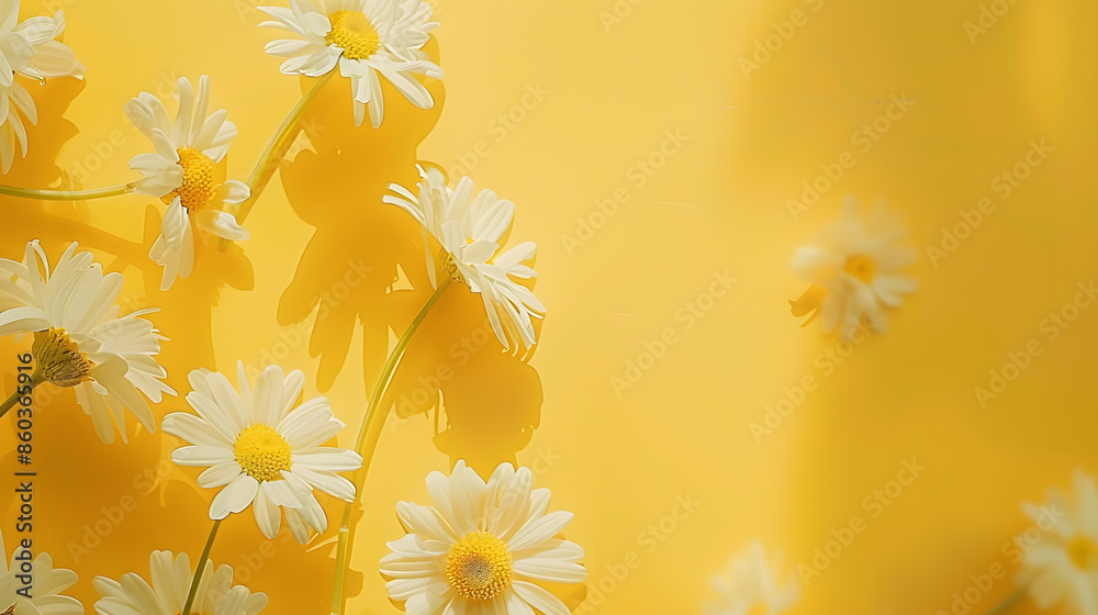 Poster flowers composition chamomile flowers on yellow background spring summer concept flat lay top view c