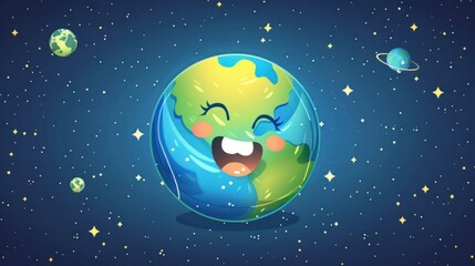 A cartoon of a smiling earth with a smiling face and a smiling mouth