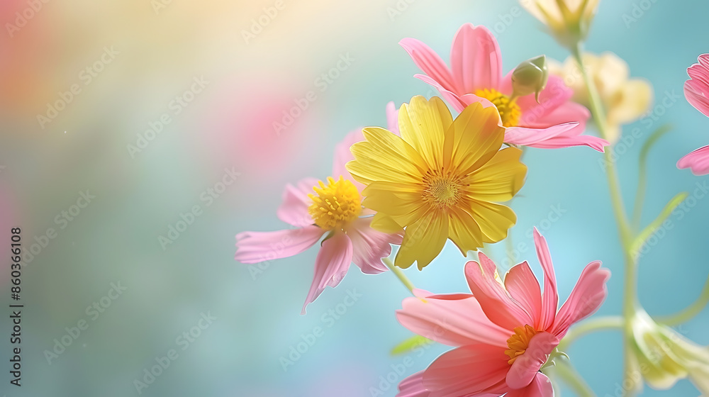 Poster beautiful spring flowers on paper background : generative ai