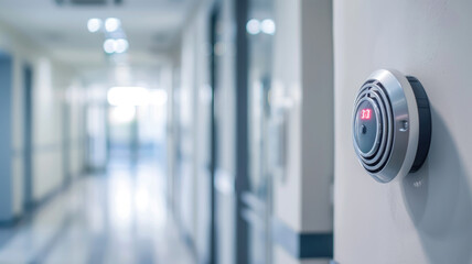 Smoke detector with digital display in hallway