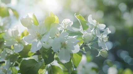 Blooming apple tree in the spring garden Close up of white flowers on a tree : Generative AI