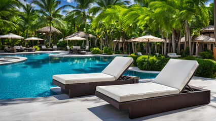 Obraz premium Your Tropical Poolside Retreat Under the Palm Trees