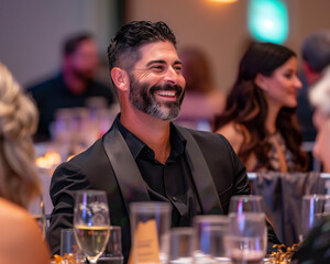 philanthropic leader at a charity fundraiser with a cheerful and engaging presence