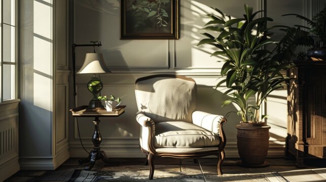 266. Cozy corner with a chair, side table, and lamp
