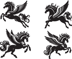  Pegasus silhouette vector style design set black color . white color background