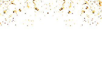 Confetti falling down isolated on transparent background. Rainbow color gold silver confetti PNG. Create birthday and party decoration concept. banner, poster, flyer,